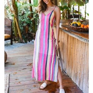 Pink & Orange Stripe
Sheer V Neck Maxi Dress